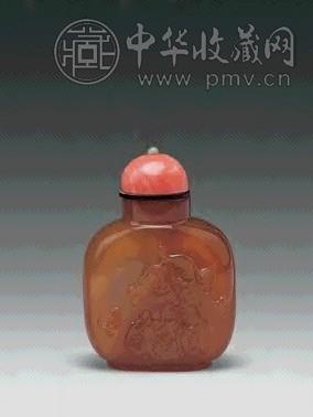 清中期 玛瑙留皮雕蝈蝈纹鼻烟壶