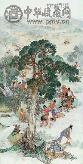 六十年代 张松茂 《农家乐》瓷板画