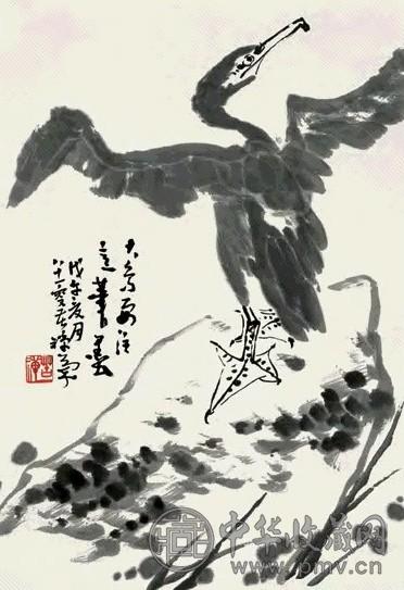 李苦禅鱼鹰图立轴水墨纸本收藏资讯|艺术家|书画家|书画名人|书法家