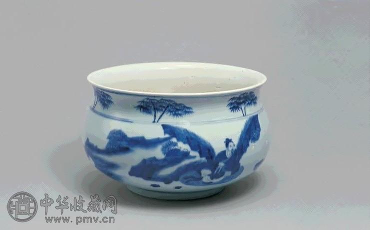 清初 青花人物纹炉