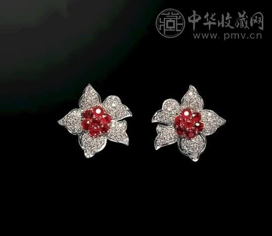 红宝石钻石花型耳环