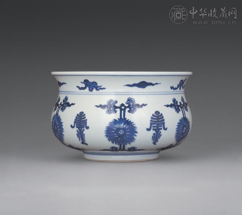 清康熙 青花寿字花卉纹香炉