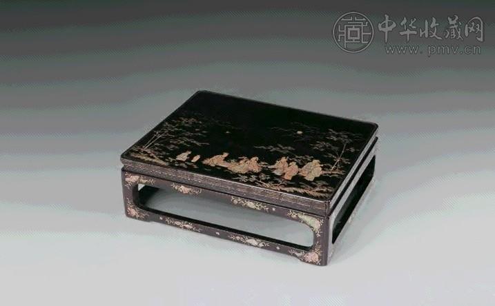 清早期 黑漆嵌螺钿竹林七仕图小几