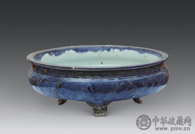 明代 兰釉三足炉