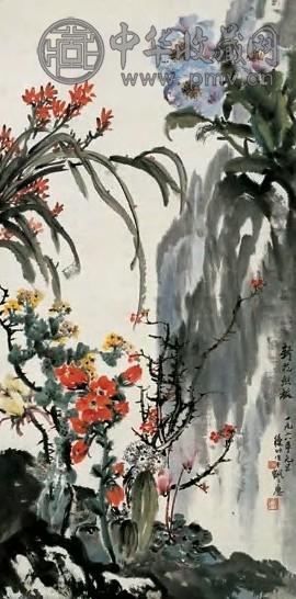 陈秋草 1978年作 新花怒放图 立轴 设色纸本