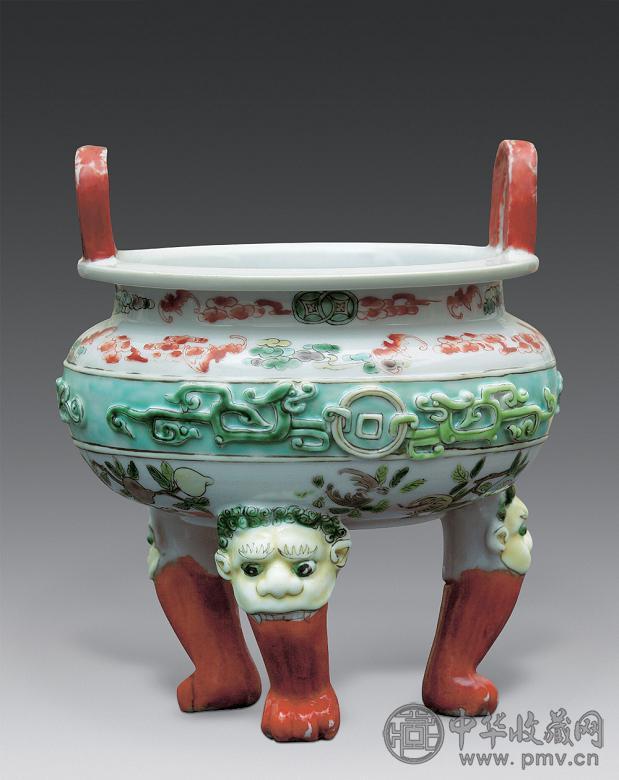 清代雍正 五彩三足炉