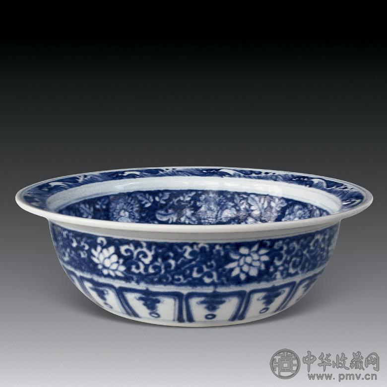 元 青花地留白鹭鸶纹板沿海洗