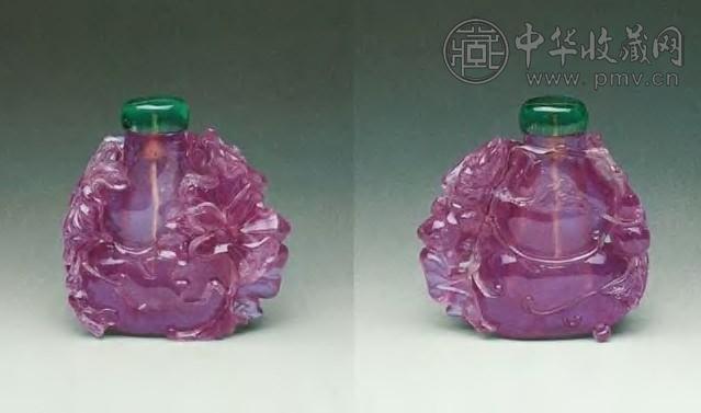 清中期 碧玺雕花葫芦形鼻烟壶