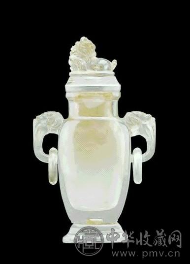 清 水晶雕兽钮双耳瓶
