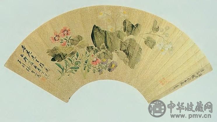 张熊 清 海棠图 扇面