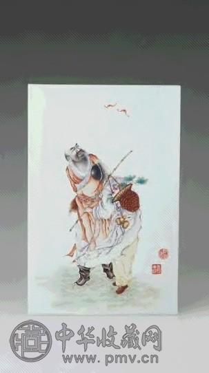 民国 王琦绘粉彩“二仙得福”瓷板