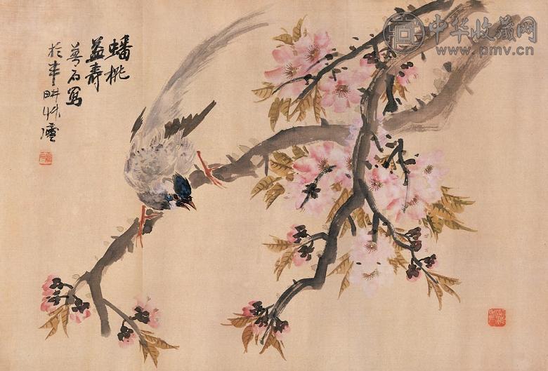 金梦石 蟠桃益寿 横幅 设色绢本
