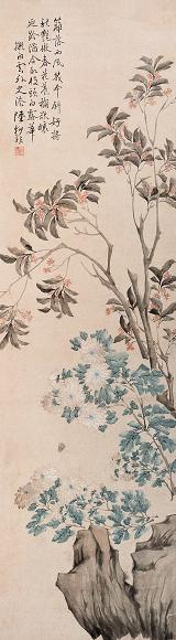 陆抑非 篱落西风傲春华 立轴 设色纸本