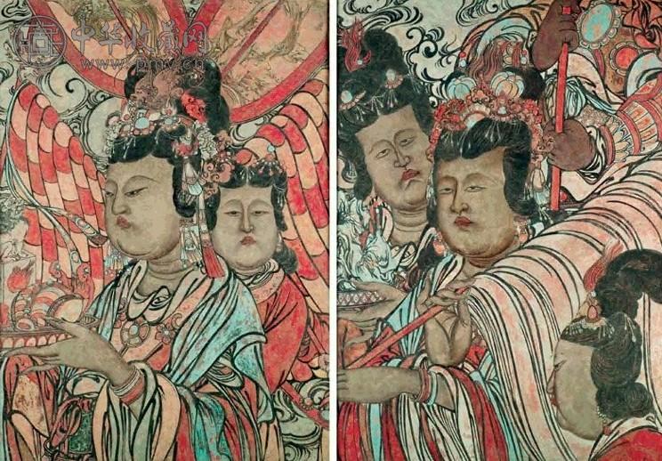 元/明 彩绘神画壁(1对)