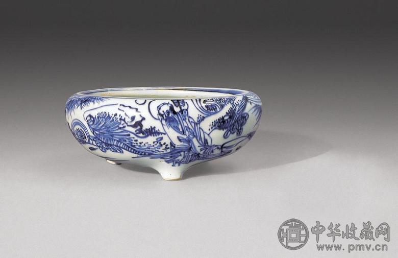 明万历 青花淡描道教人物洗