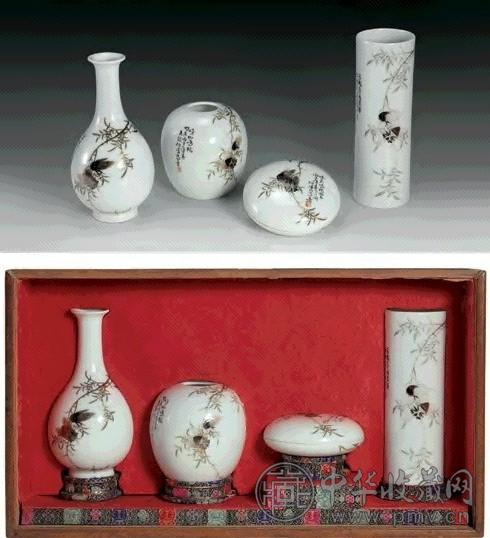 民国廿五年(1936年) 粉彩双蝉文房用具四件套收藏资讯|艺术家|书画家