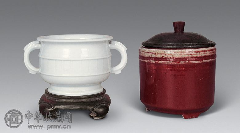 清中期 窑变筒形炉 德化双耳炉