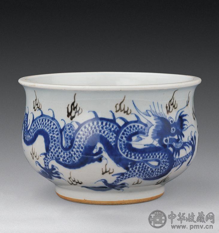 清早期 青花釉里红龙纹炉