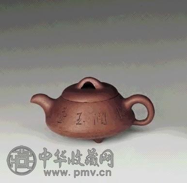 清 白岩刻虾紫砂壶