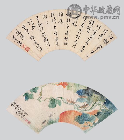 吴琴木 溥儒 花虫 书法 扇面 纸本