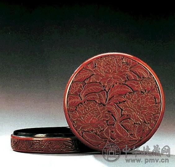 明永乐 剔红牡丹花卉圆盒