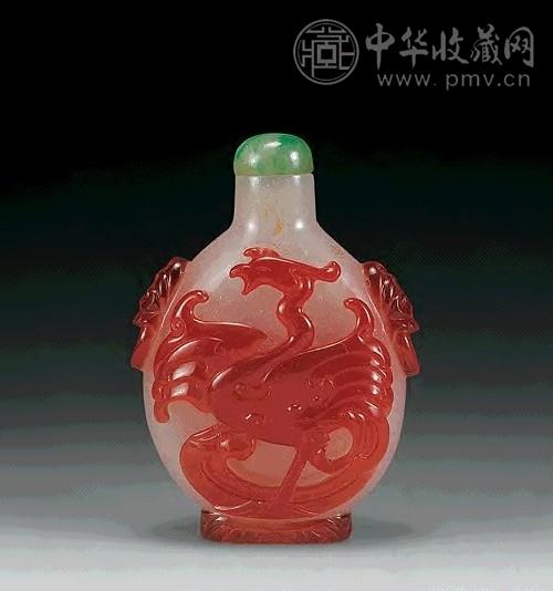 清 套红料凤纹烟壶