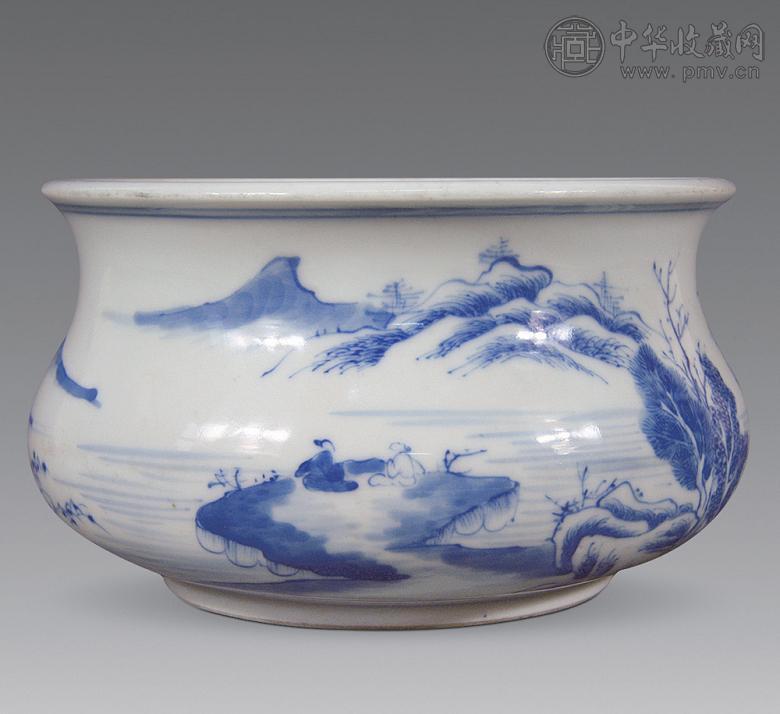 清中期 青花山水纹炉