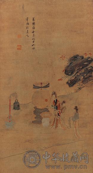 明 顾绣“焚香祷月”图