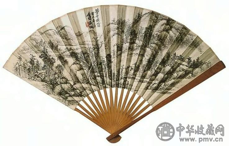 民国 吴徴 林庭秋林、书法 扇面 水墨纸本