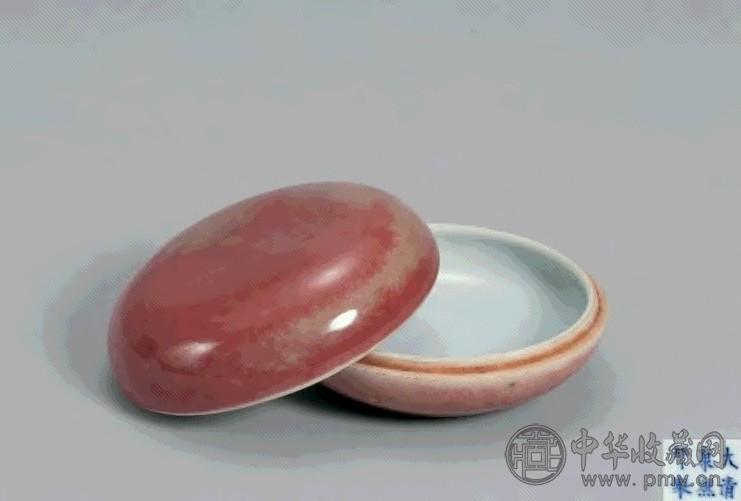 清康熙 鐖豆红釉印泥盒