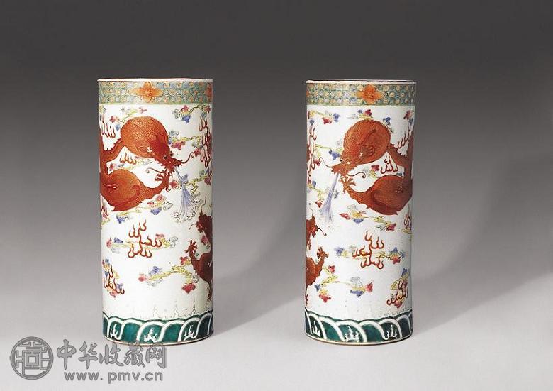 清光绪 粉彩龙纹帽筒(1对)