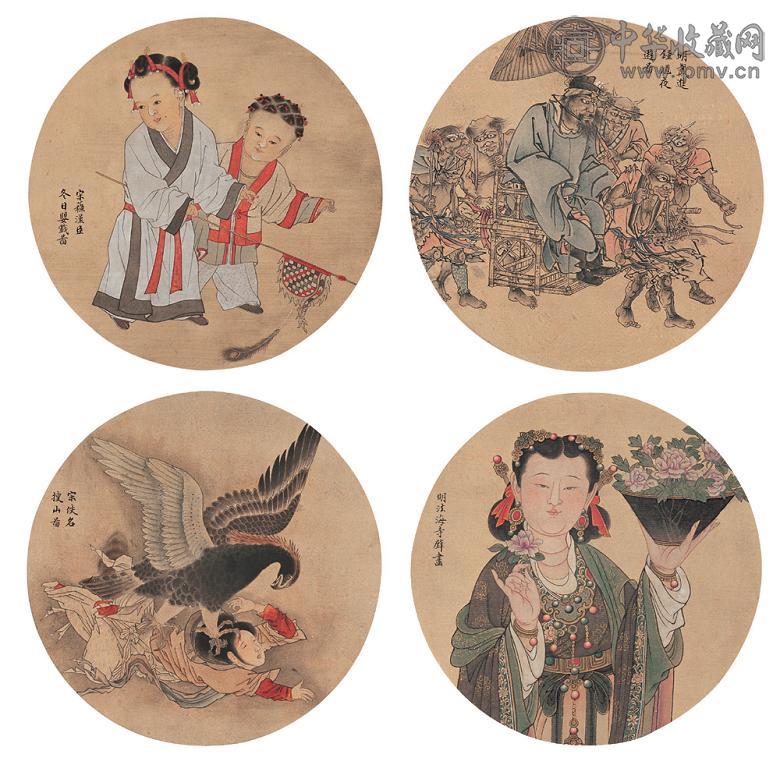 赵治民 临古十二帧 册页(12开选4) 设色 水墨纸本 绢本