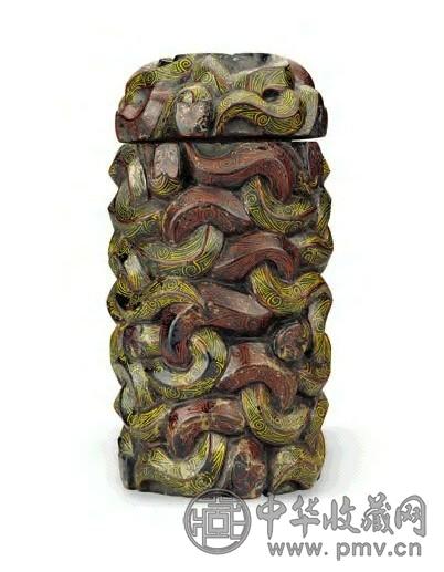 战国 大漆彩绘雕蛇纹厄