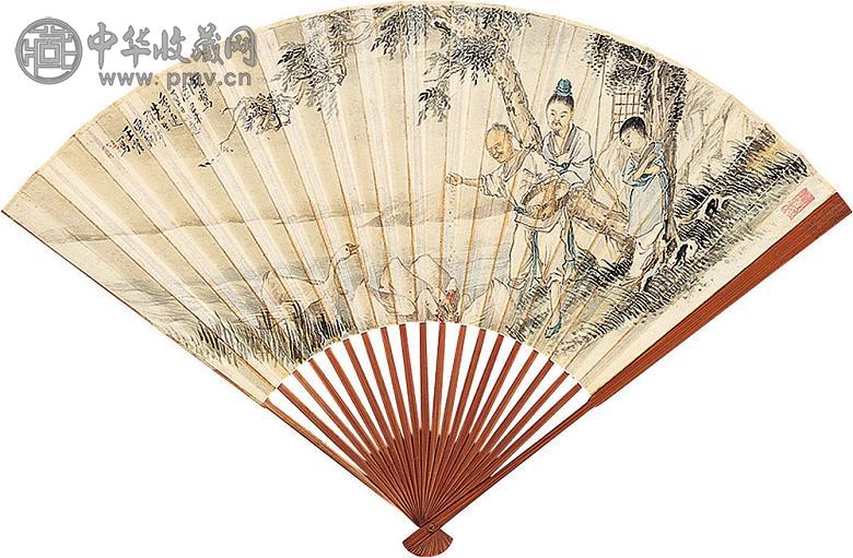 王云轩 己未(1919年)作 玩鹅图 成扇