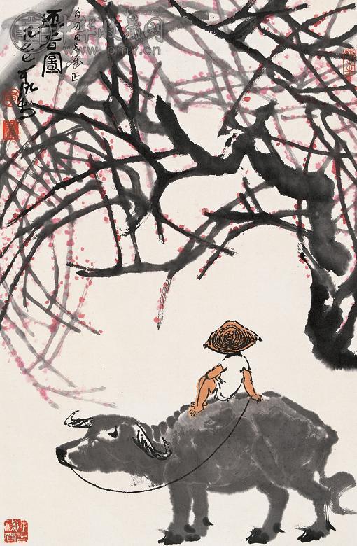 李可染 迎春图 立轴 设色纸本