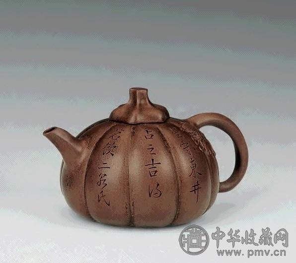 清道光 “二泉”款瓜棱诗文壶