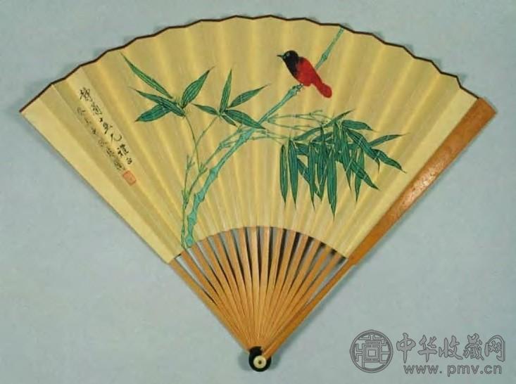 现代 于非闇 翠竹朱雀 成扇
