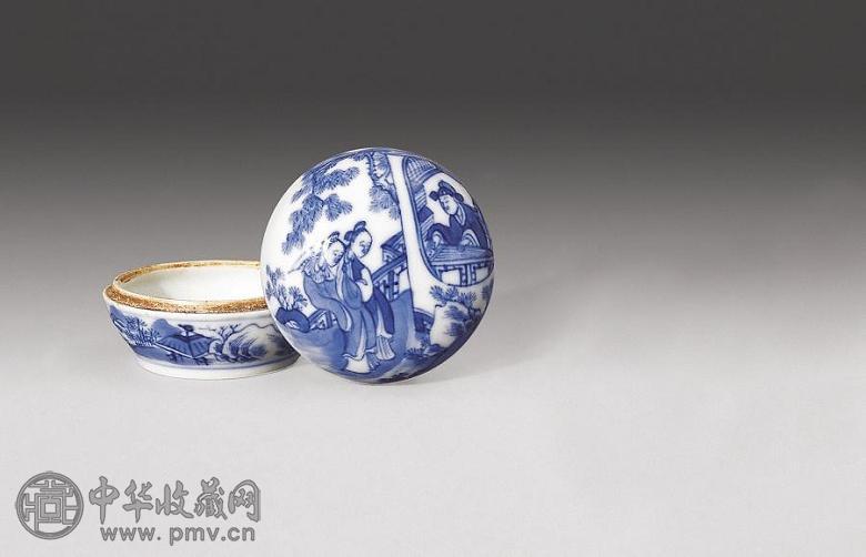 清中期 青花西厢记印盒