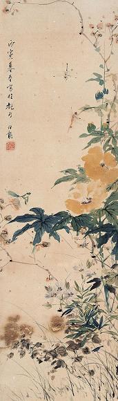 颜伯龙 花虫 立轴 纸本