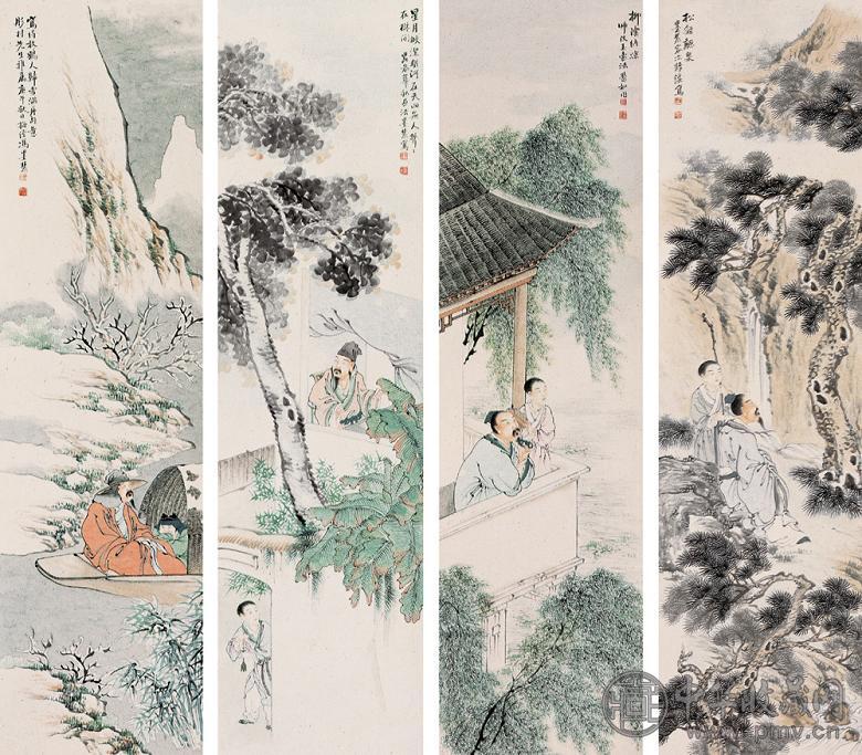 冯耘 庚午(1930年)作 四季人物 四屏 设色纸本