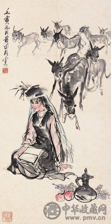 黄胄 壬寅(1962年)作 牧趣 立轴 设色纸本