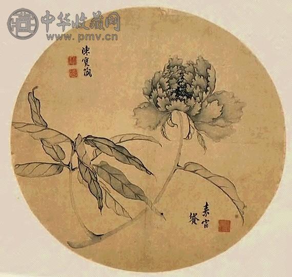陈宝箴 花卉 圆光 水墨绢本