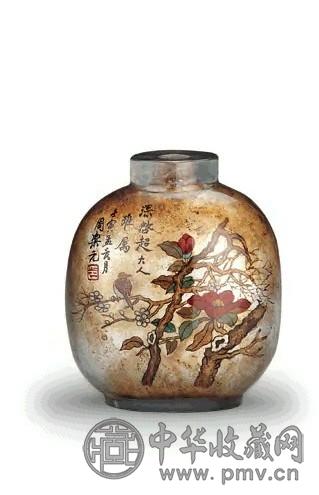 清 水晶内画花卉烟壶