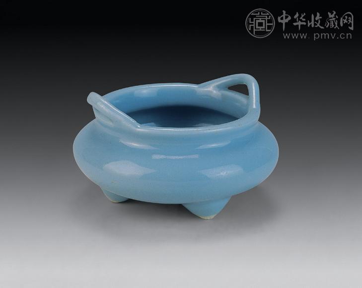 清 天蓝釉双耳炉