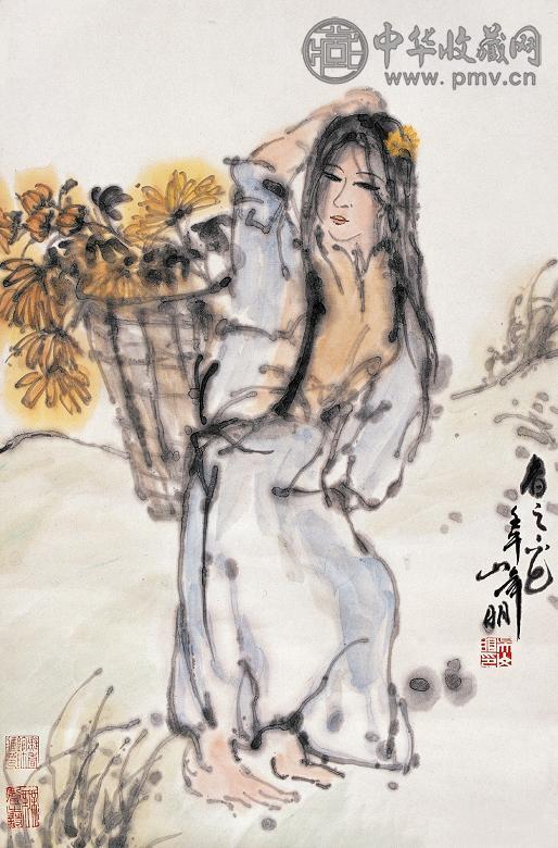 吴山明 壬午(2002年)作 春之花 镜心 设色纸本