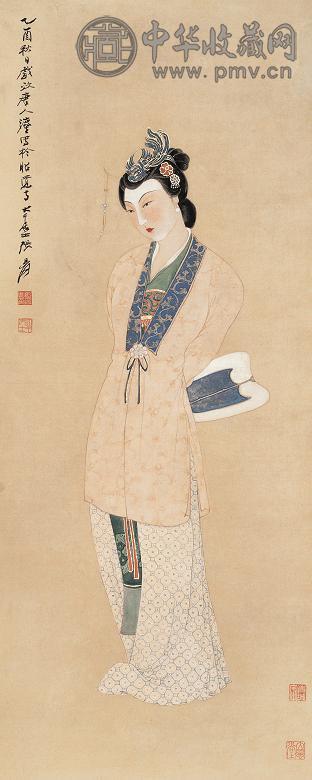 张大千1945年作纨扇仕女立轴设色纸本收藏资讯|艺术家|书画家|书画名人