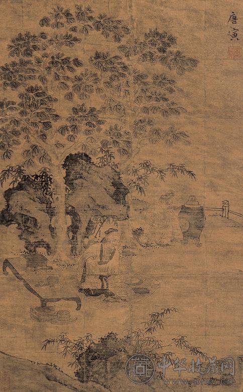 唐寅(款) 烹茶图 立轴 纸本