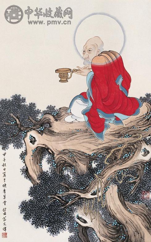 翁文炜 甲子(1924年)作 罗汉 立轴 设色纸本