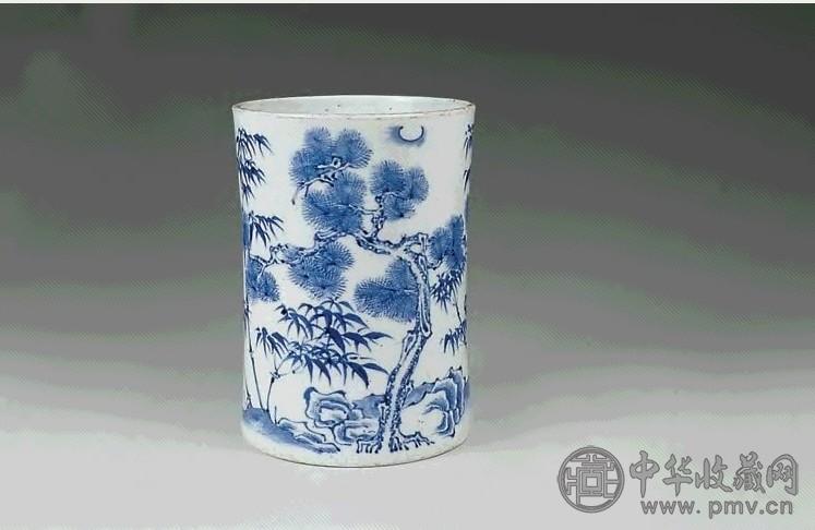 清雍正 青花松竹梅笔筒