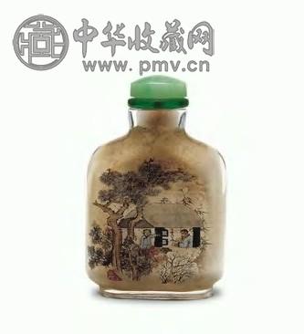 民国 水晶内画秋夜耕读纹鼻烟壶